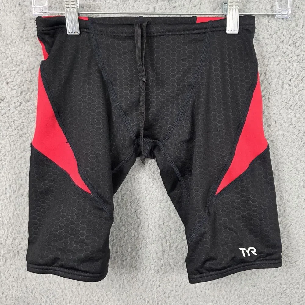 Men's TYR Durafast Elite Hexa Cure Spl Jammer in Black & Red Size 26 XS